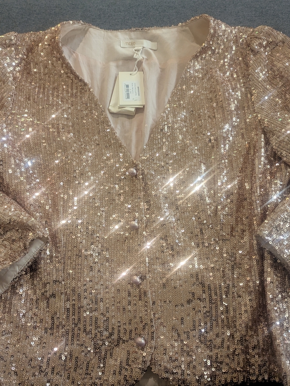 Maje Rose Gold Sequin Cropped Blouse